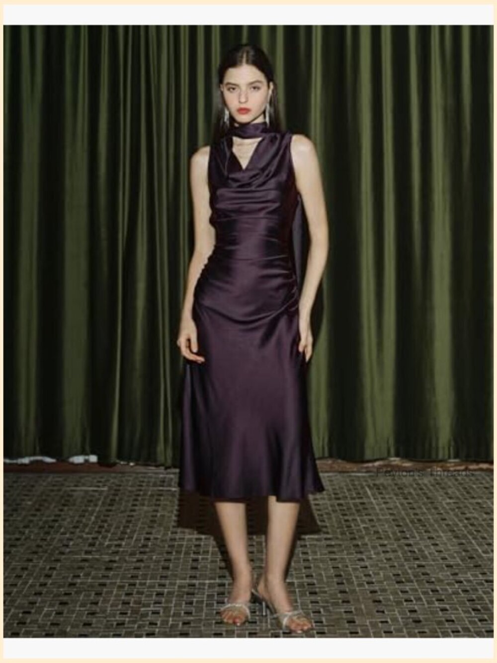 Satin Cowl Neck Sleeveless Midi Dress Party Formal - Picture 2 of 7
